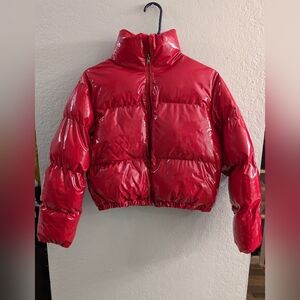 Red vinyl bubble puffer Jacket